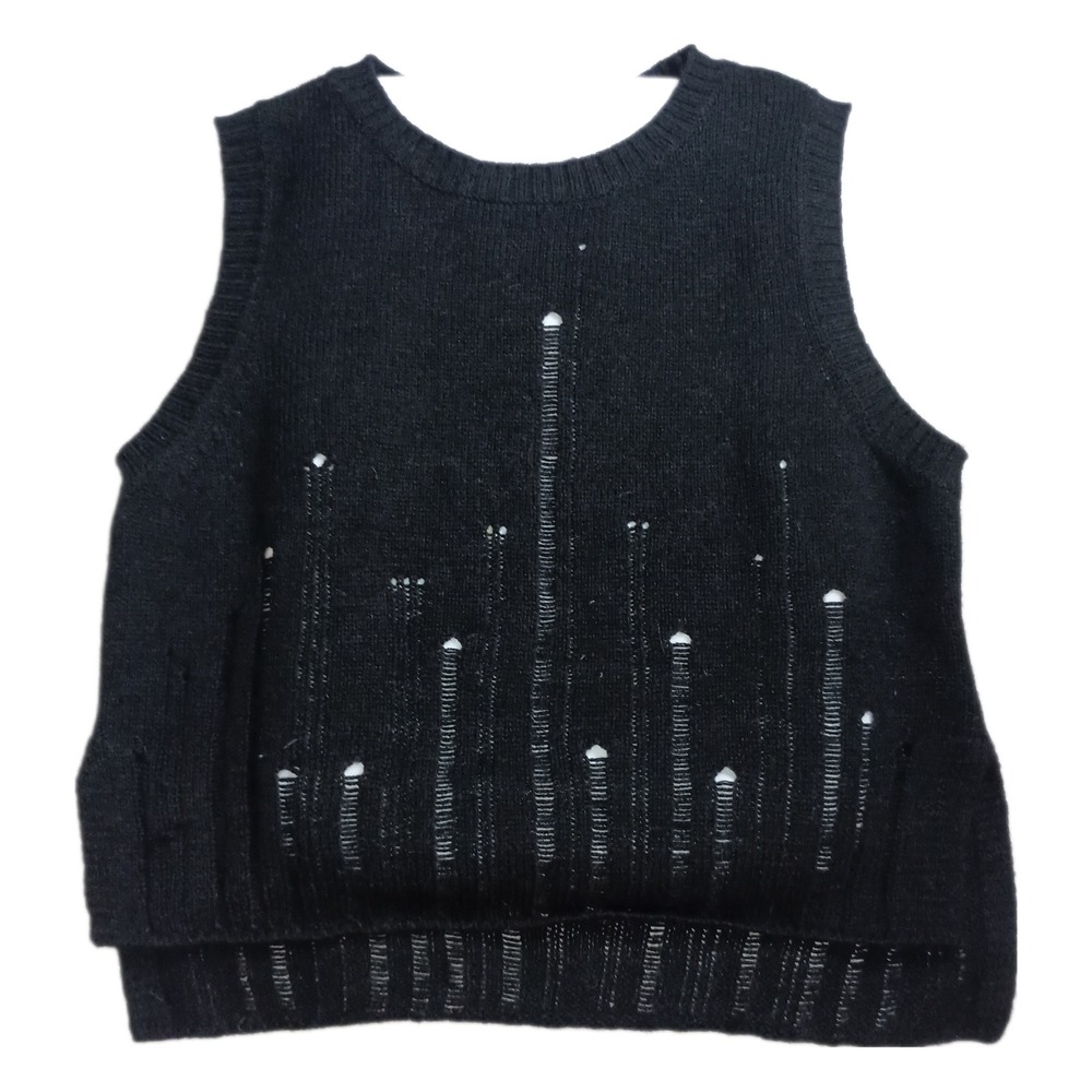 Wild Fable Junior's Black Destructed Cropped Sweater Vest SKUW528‎